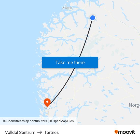 Valldal Sentrum to Tertnes map