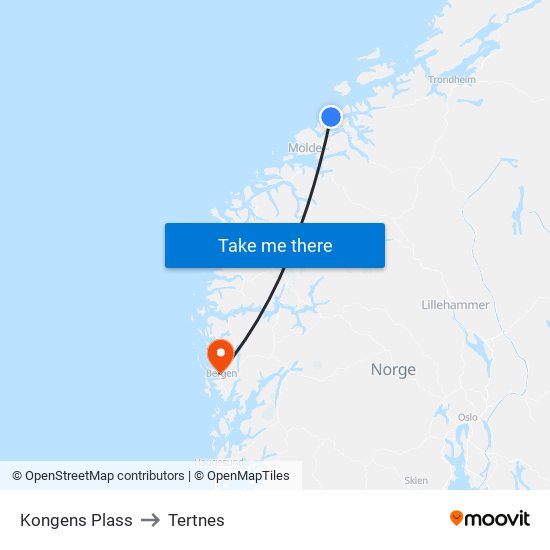 Kongens Plass to Tertnes map