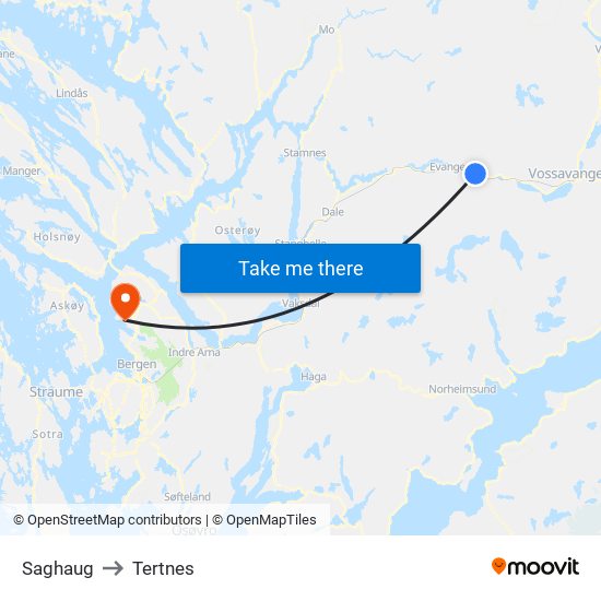 Saghaug to Tertnes map