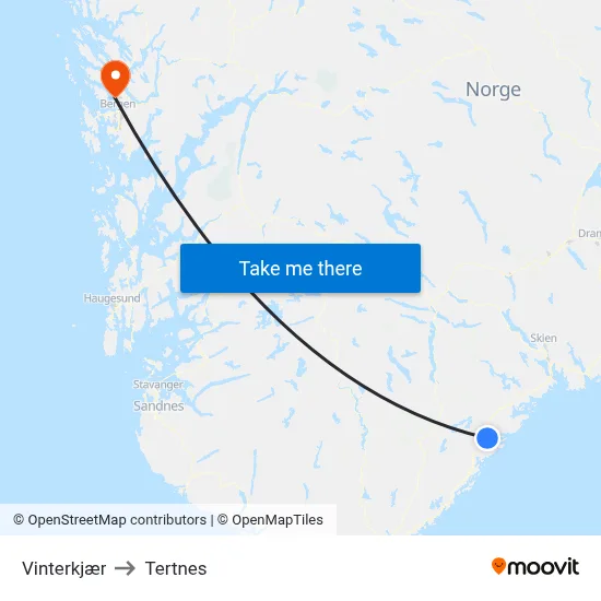 Vinterkjær to Tertnes map
