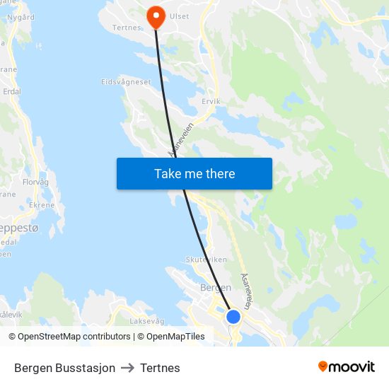 Bergen Busstasjon to Tertnes map