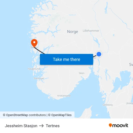 Jessheim Stasjon to Tertnes map
