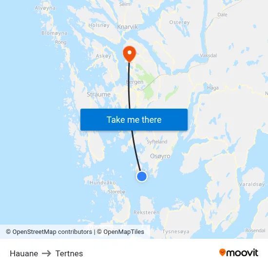 Hauane to Tertnes map