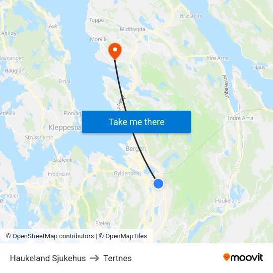 Haukeland Sjukehus to Tertnes map