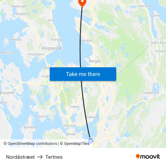 Nordåstræet to Tertnes map