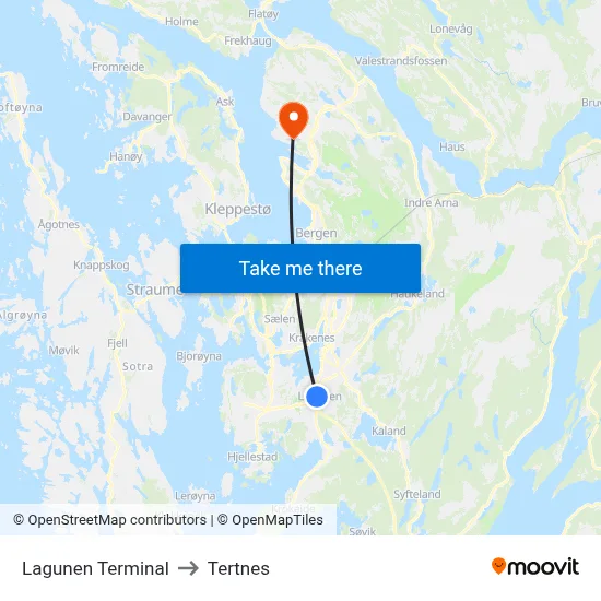Lagunen Terminal to Tertnes map