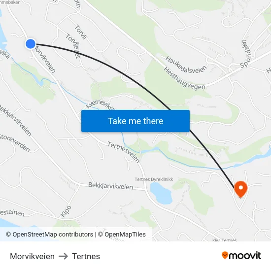 Morvikveien to Tertnes map