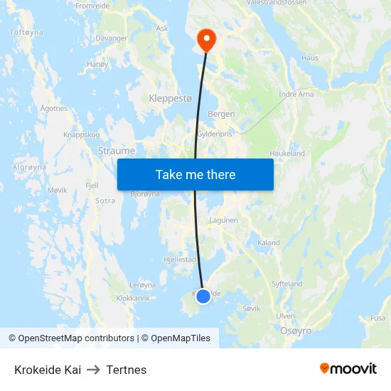 Krokeide Kai to Tertnes map