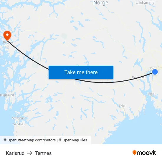 Karlsrud to Tertnes map