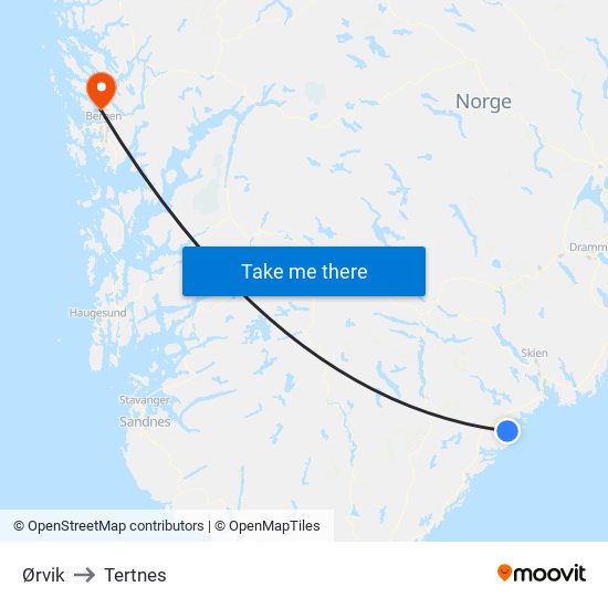 Ørvik to Tertnes map