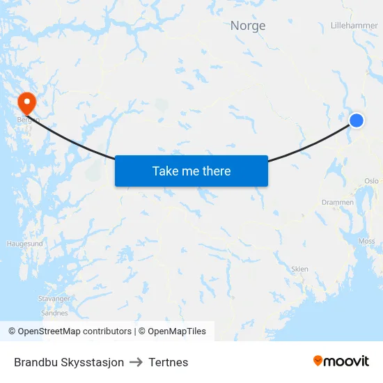 Brandbu Skysstasjon to Tertnes map
