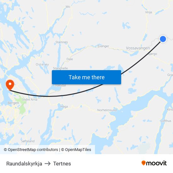 Raundalskyrkja to Tertnes map