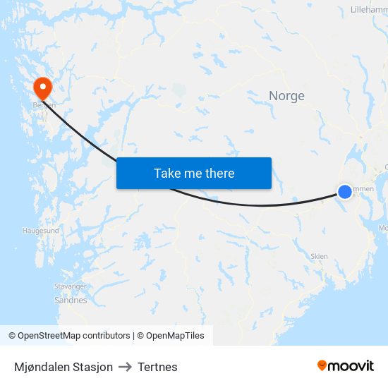 Mjøndalen Stasjon to Tertnes map