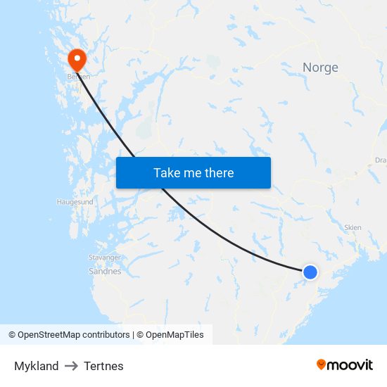 Mykland to Tertnes map