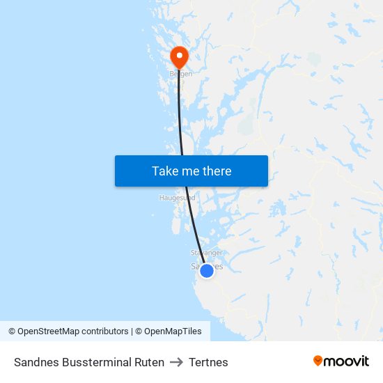 Sandnes Bussterminal Ruten to Tertnes map