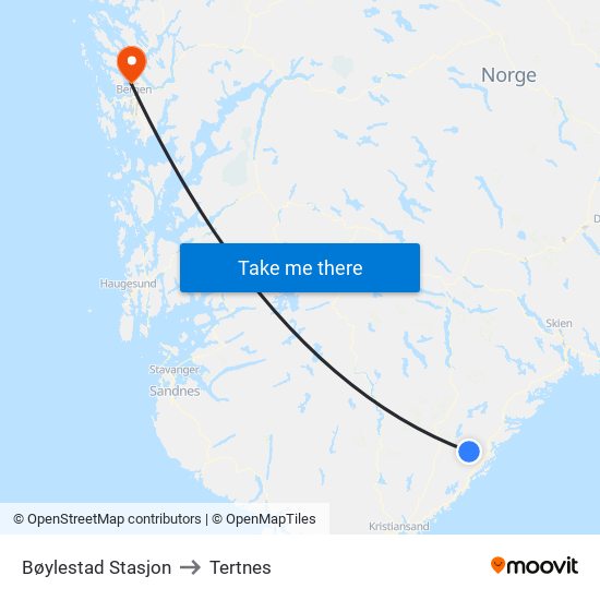 Bøylestad Stasjon to Tertnes map