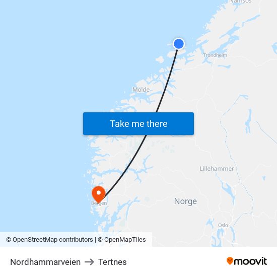 Nordhammarveien to Tertnes map