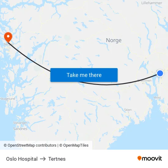 Oslo Hospital to Tertnes map