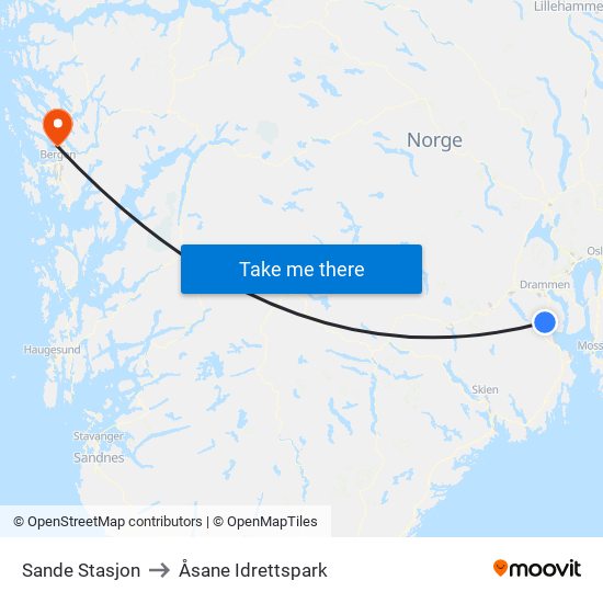 Sande Stasjon to Åsane Idrettspark map