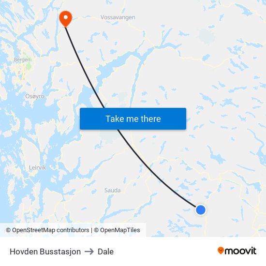 Hovden Busstasjon to Dale map