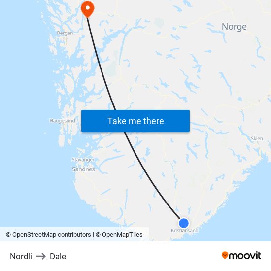 Nordli to Dale map