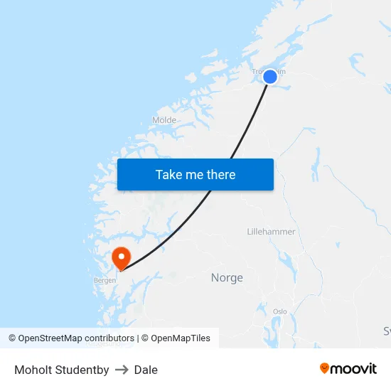 Moholt Studentby to Dale map