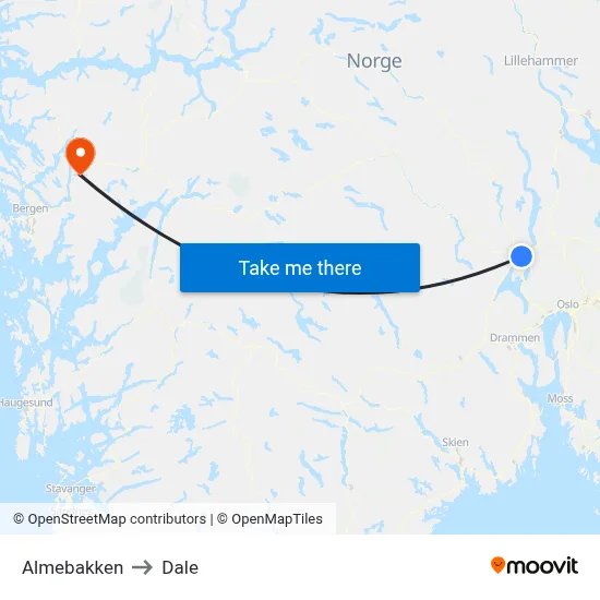 Almebakken to Dale map