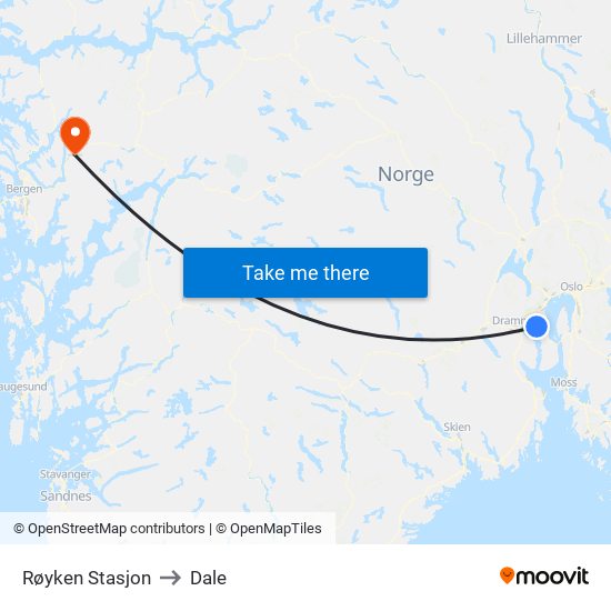 Røyken Stasjon to Dale map