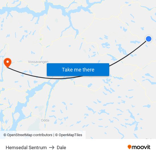 Hemsedal Sentrum to Dale map