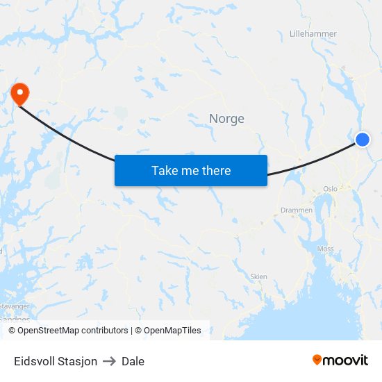 Eidsvoll Stasjon to Dale map