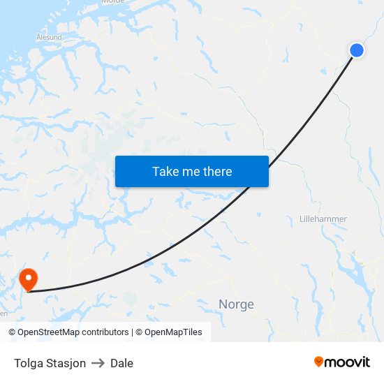 Tolga Stasjon to Dale map