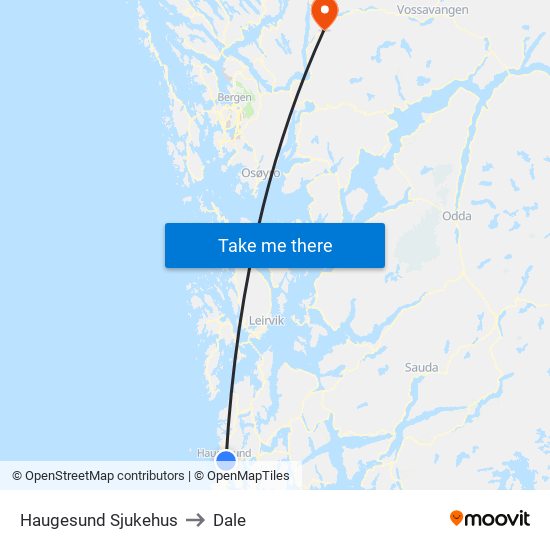 Haugesund Sjukehus to Dale map