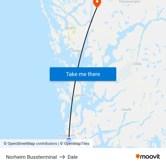Norheim Bussterminal to Dale map