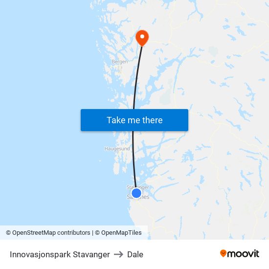 Innovasjonspark Stavanger to Dale map