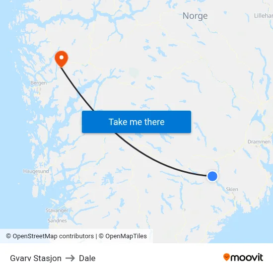Gvarv Stasjon to Dale map