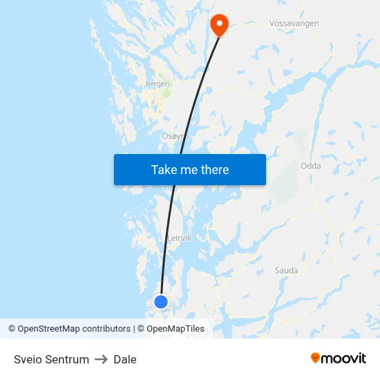 Sveio Sentrum to Dale map