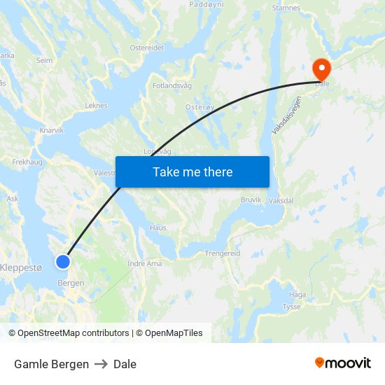 Gamle Bergen to Dale map