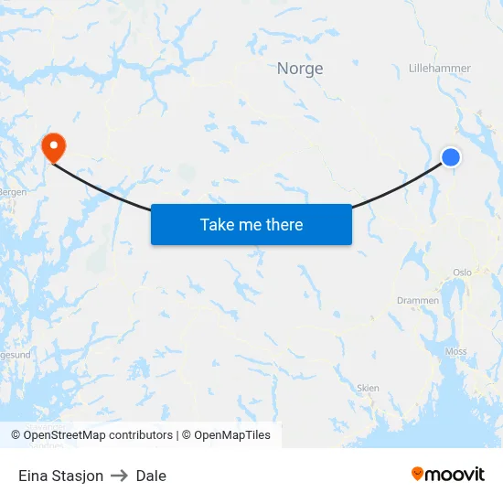 Eina Stasjon to Dale map