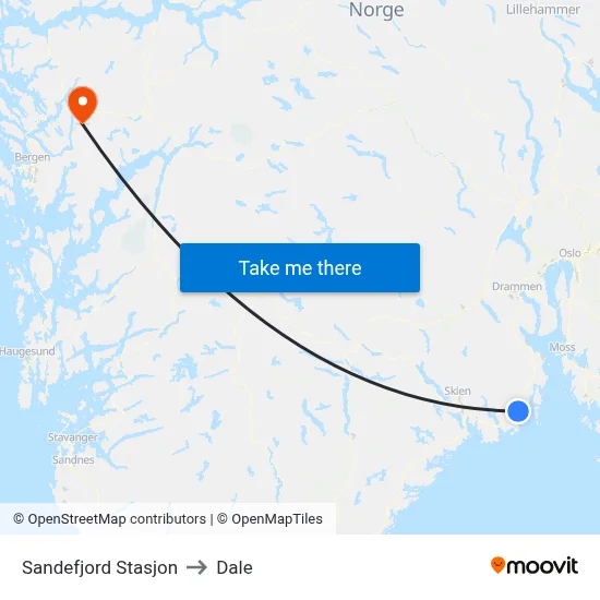 Sandefjord Stasjon to Dale map