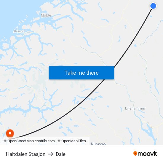 Haltdalen Stasjon to Dale map