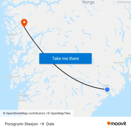 Porsgrunn Stasjon to Dale map