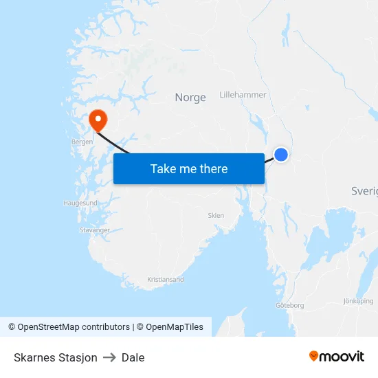 Skarnes Stasjon to Dale map