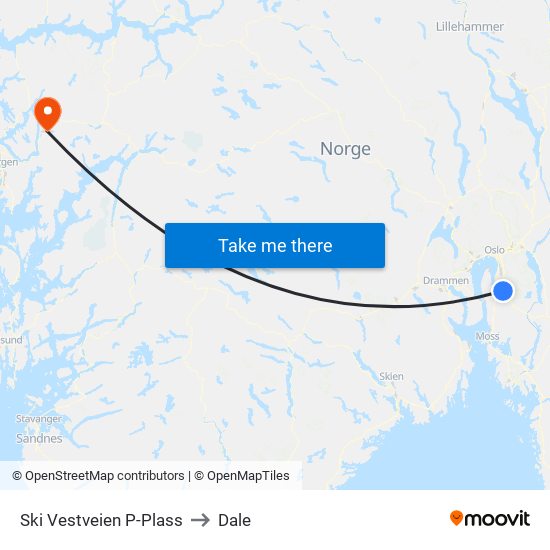 Ski Vestveien P-Plass to Dale map