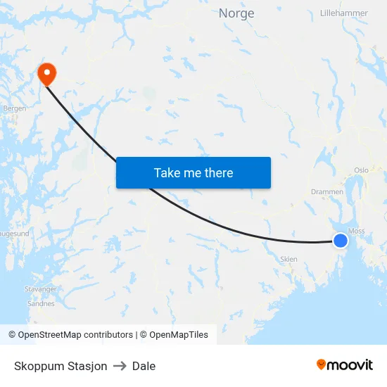 Skoppum Stasjon to Dale map