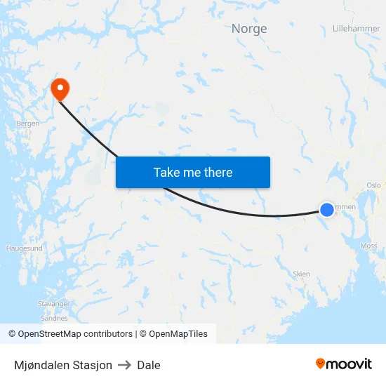 Mjøndalen Stasjon to Dale map