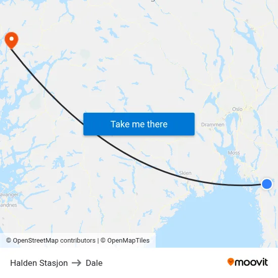 Halden Stasjon to Dale map