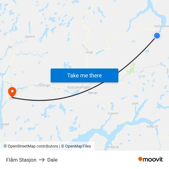 Flåm Stasjon to Dale map