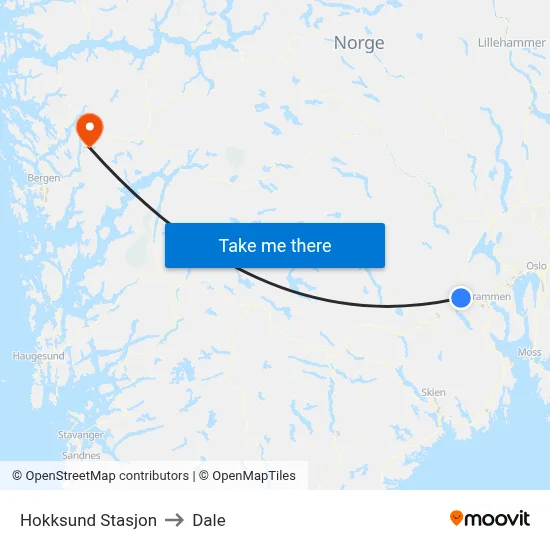 Hokksund Stasjon to Dale map