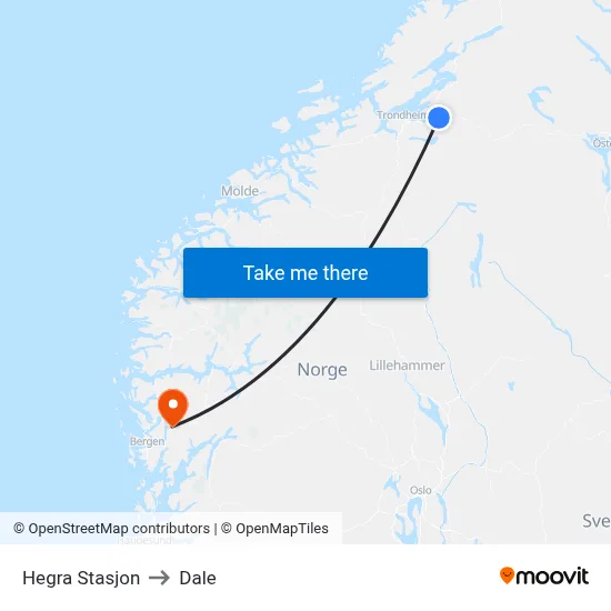 Hegra Stasjon to Dale map