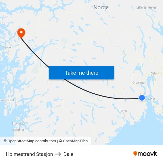 Holmestrand Stasjon to Dale map